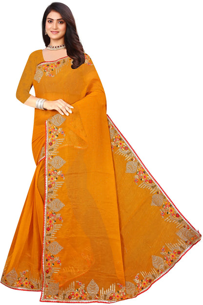 Enchanted Sparkle  Shimmer Chiffon Sarees -SAREE D18-Yellow