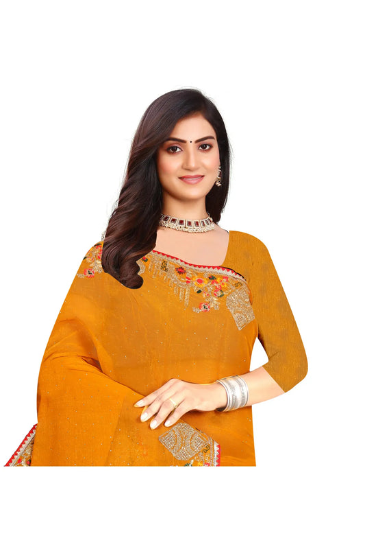 Enchanted Sparkle  Shimmer Chiffon Sarees -SAREE D18-Yellow