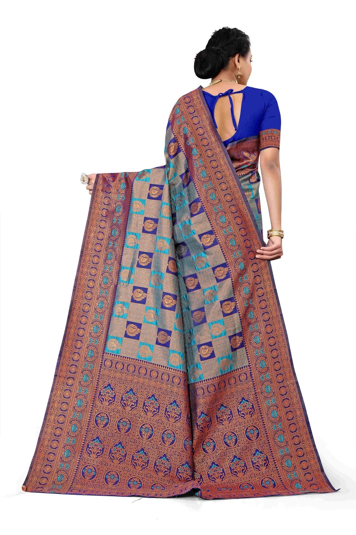Glimmering Threads: Exquisite Silk Sarees for Women's (SAREE D2-BLUE)
