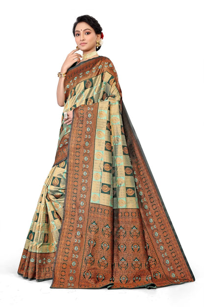 Glimmering Threads: Exquisite Silk Sarees for Women's (SAREE D2-TAN)