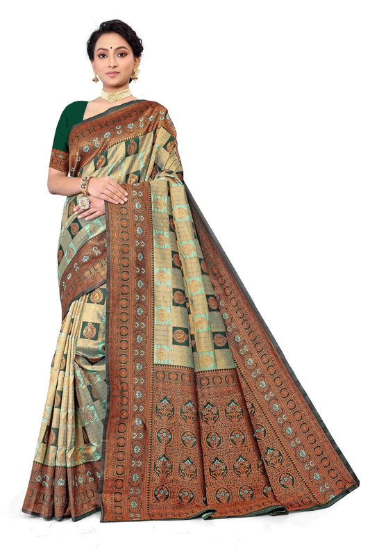 Glimmering Threads: Exquisite Silk Sarees for Women's (SAREE D2-TAN)
