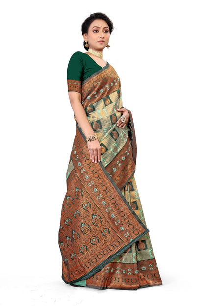 Glimmering Threads: Exquisite Silk Sarees for Women's (SAREE D2-TAN)
