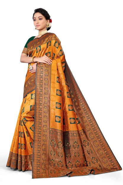 Glimmering Threads: Exquisite Silk Sarees for Women's (SAREE D2-YELLOW)