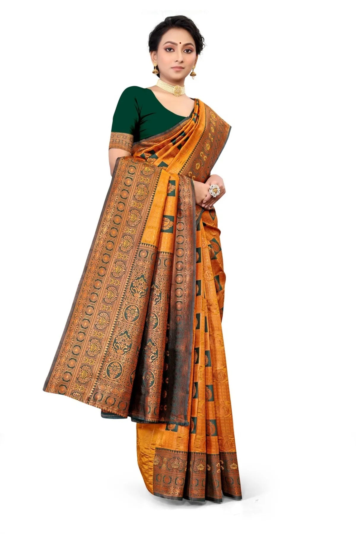 Glimmering Threads: Exquisite Silk Sarees for Women's (SAREE D2-YELLOW)
