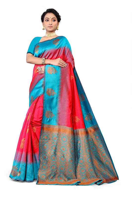 Glimmering Threads: Exquisite Silk Sarees for Women's (SAREE D3-DARK BLUE)