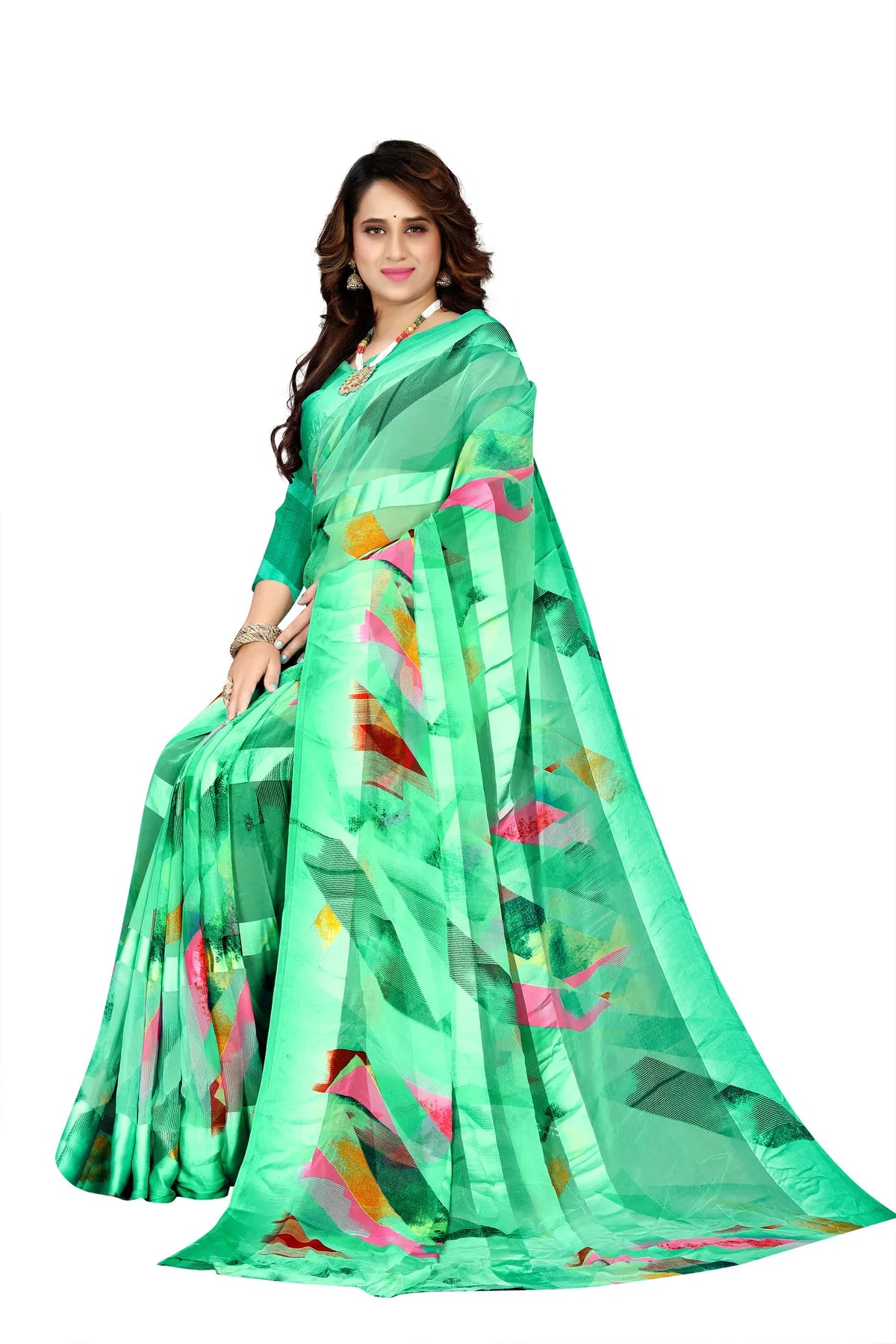 Glimmering Threads: Exquisite Silk Sarees for Women's (SAREE D4-GREEN)