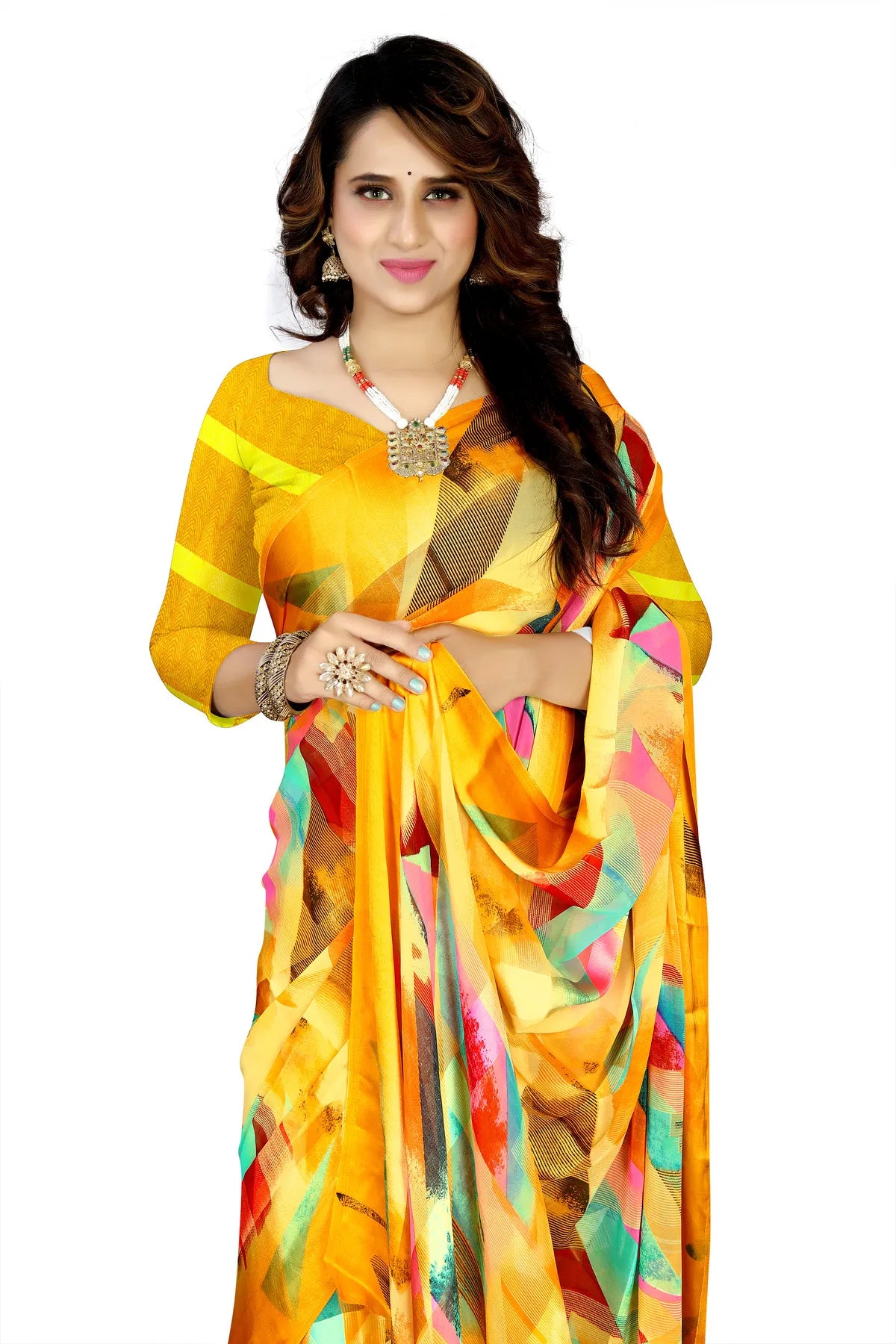 Glimmering Threads: Exquisite Silk Sarees for Women's (SAREE D4-YELLOW)