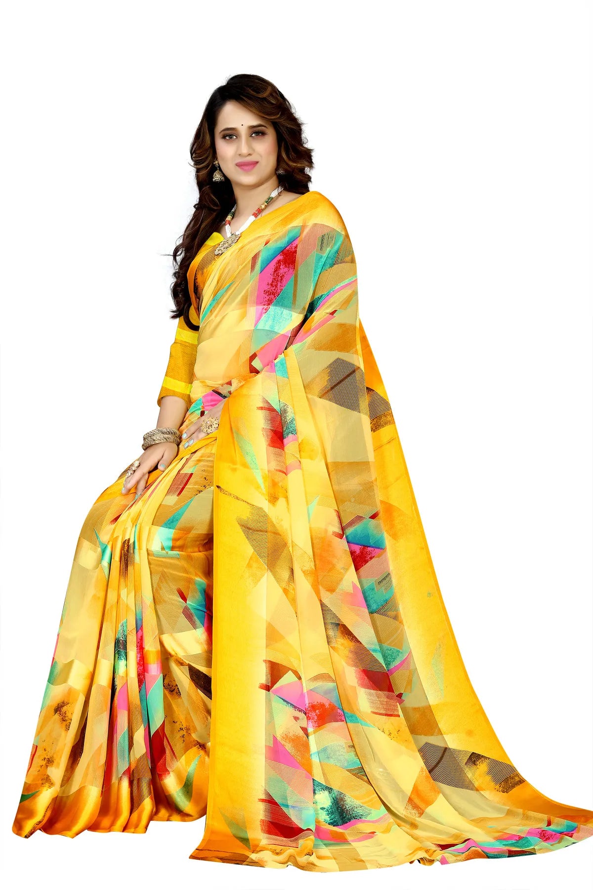 Glimmering Threads: Exquisite Silk Sarees for Women's (SAREE D4-YELLOW)