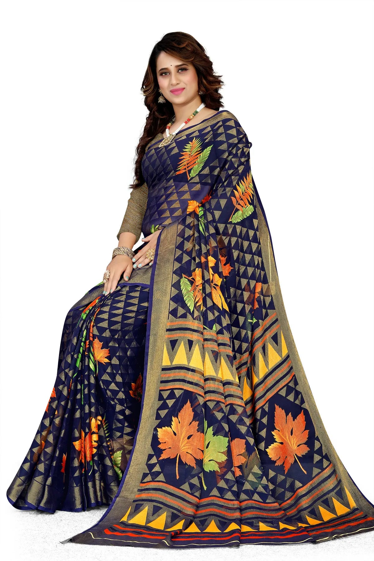 Glimmering Threads: Exquisite Silk Sarees for Women's (SAREE D5-BLUE)