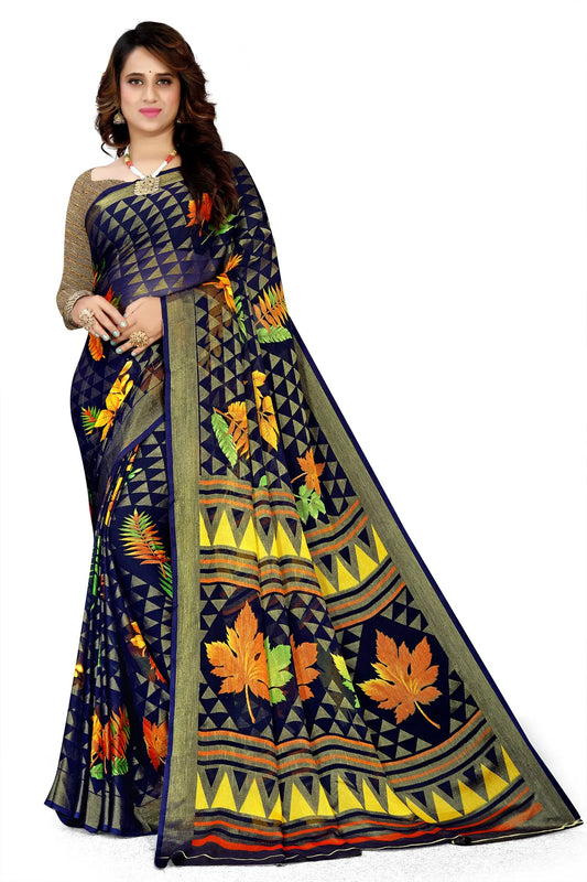 Glimmering Threads: Exquisite Silk Sarees for Women's (SAREE D5-BLUE)