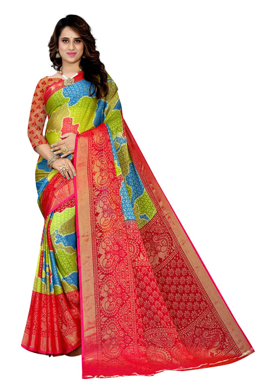 Glimmering Threads: Exquisite Silk Sarees for Women's (SAREE D5-GREEN-RED)