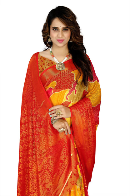 Glimmering Threads: Exquisite Silk Sarees for Women's (SAREE D5-YELLOW-RED)