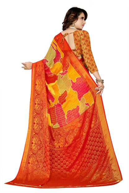 Glimmering Threads: Exquisite Silk Sarees for Women's (SAREE D5-YELLOW-RED)