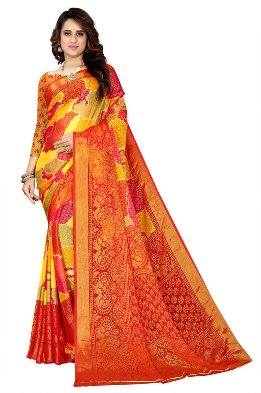 Glimmering Threads: Exquisite Silk Sarees for Women's (SAREE D5-YELLOW-RED)