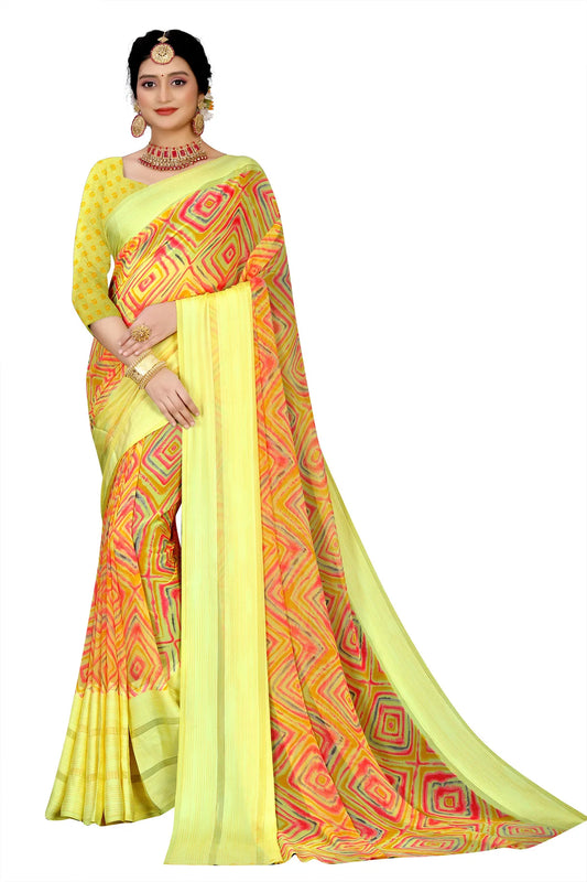 Glimmering Threads: Exquisite Silk Sarees for Women's (SAREE D7-YELLOW)
