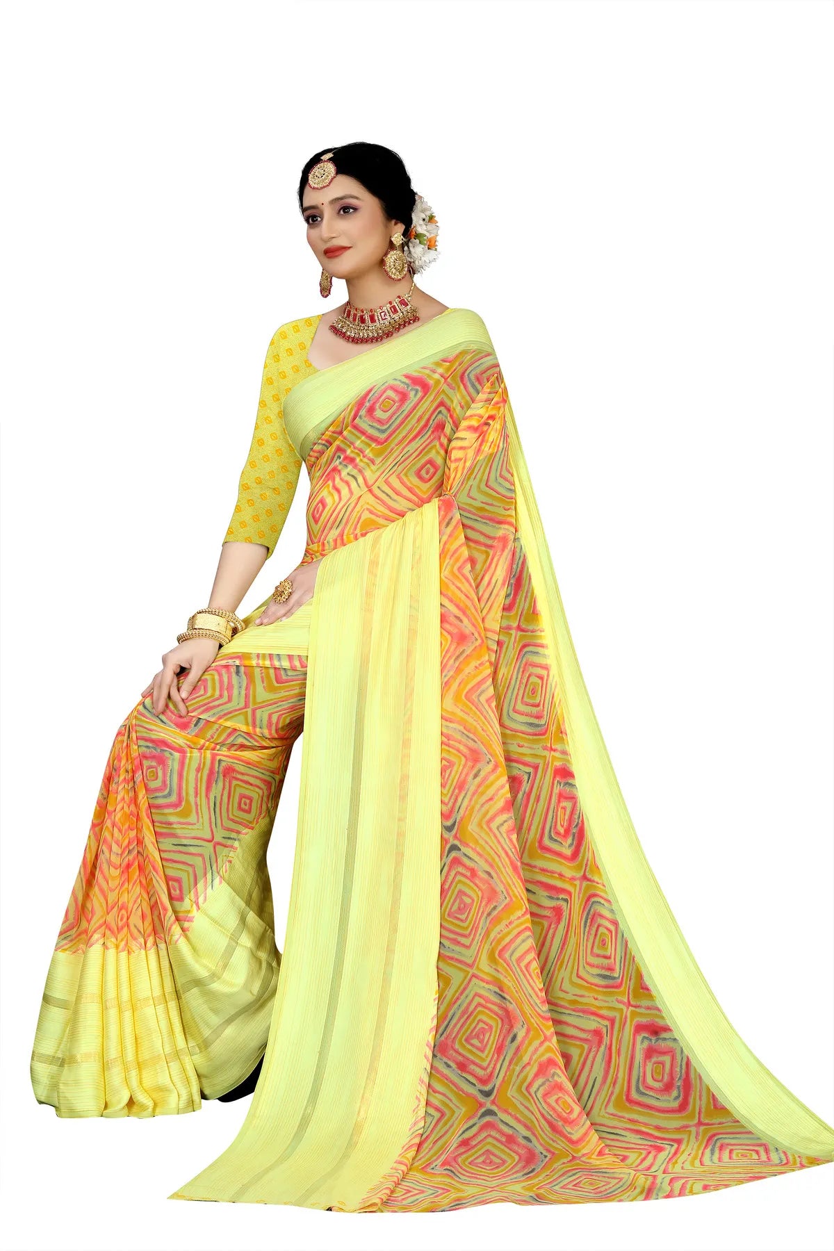 Glimmering Threads: Exquisite Silk Sarees for Women's (SAREE D7-YELLOW)