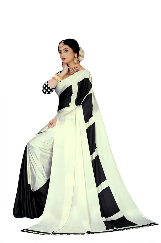 Glimmering Threads: Exquisite Silk Sarees for Women's (SAREE D8-WHITE-BLACK)