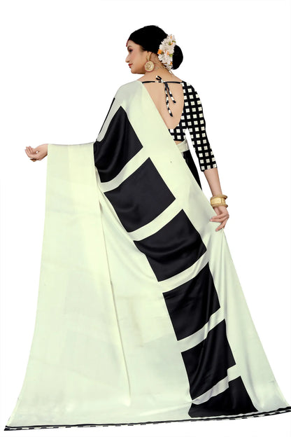 Glimmering Threads: Exquisite Silk Sarees for Women's (SAREE D8-WHITE-BLACK)