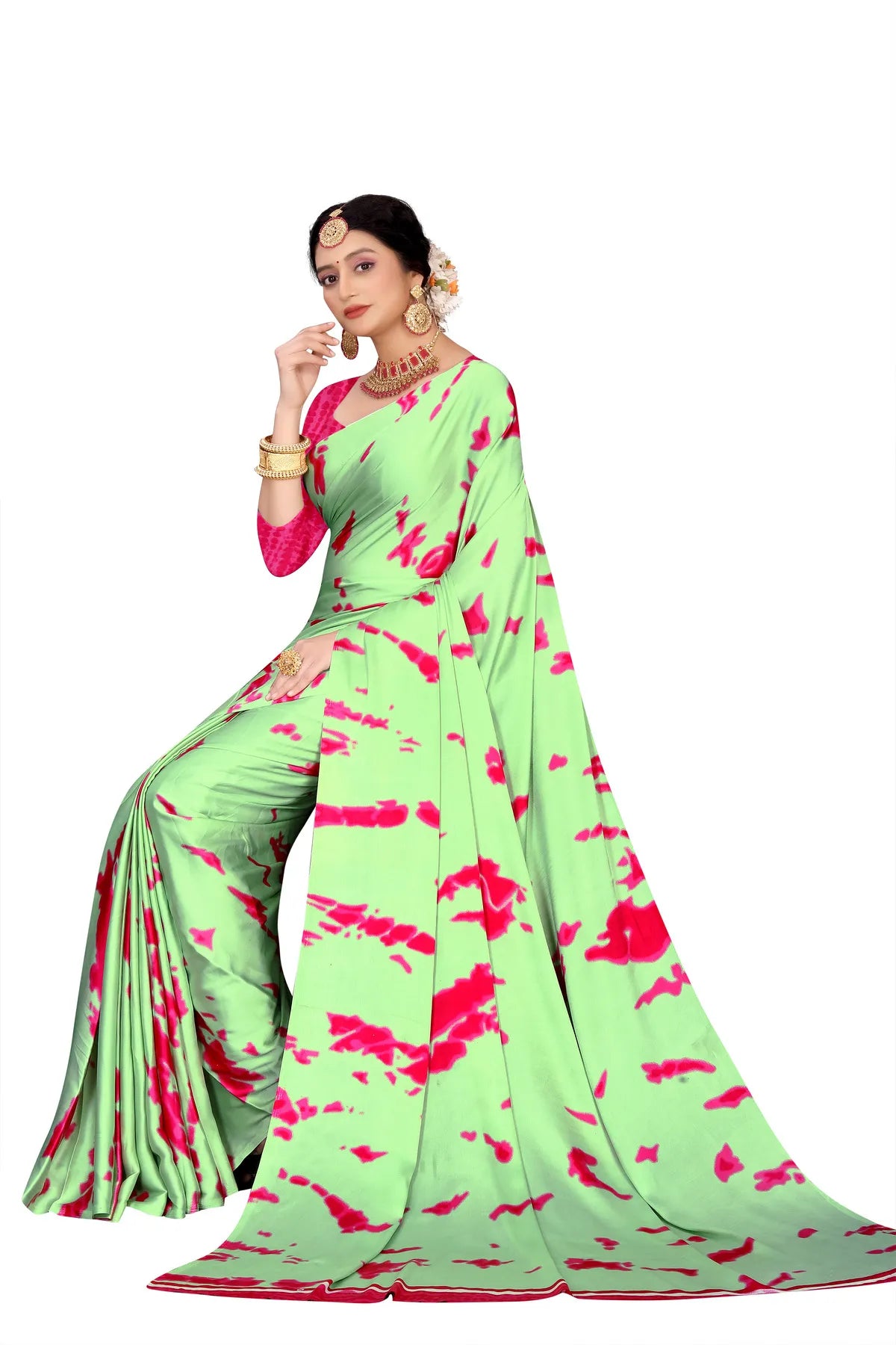 Glimmering Threads: Exquisite Silk Sarees for Women's (SAREE D8-GREEN-PINK)