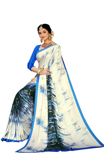 Glimmering Threads: Exquisite Silk Sarees for Women's (SAREE D8-WHITE-BLUE)