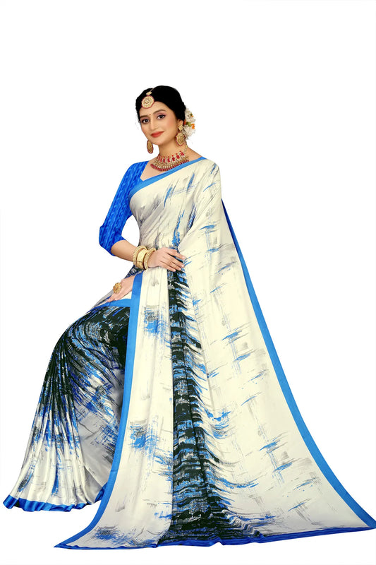 Glimmering Threads: Exquisite Silk Sarees for Women's (SAREE D8-WHITE-BLUE)