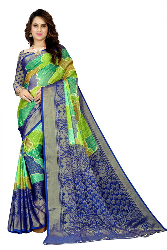 Glimmering Threads: Exquisite Silk Sarees for Women's (SAREE D9-GREEN-BLUE)