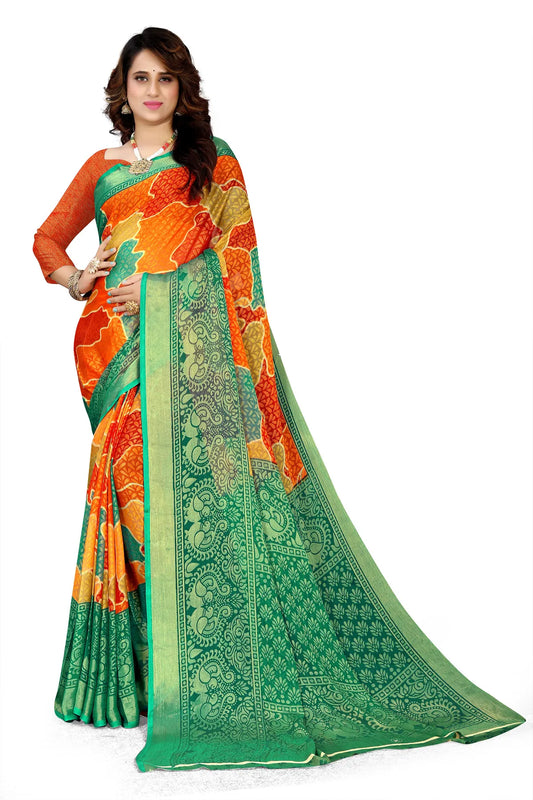 Glimmering Threads: Exquisite Silk Sarees for Women's (SAREE D9-ORANGE-GREEN)
