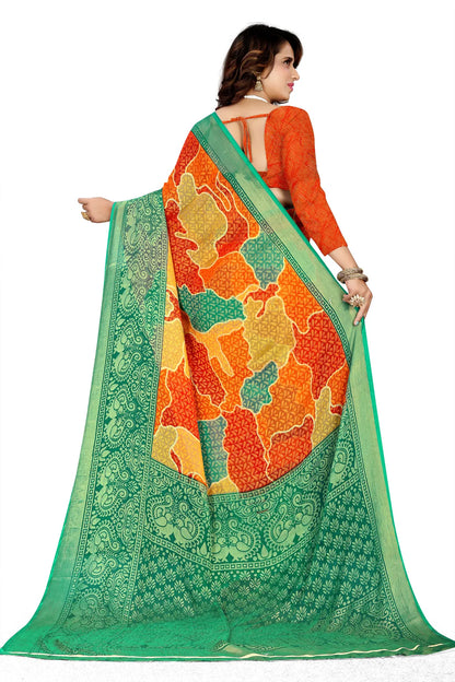 Glimmering Threads: Exquisite Silk Sarees for Women's (SAREE D9-ORANGE-GREEN)