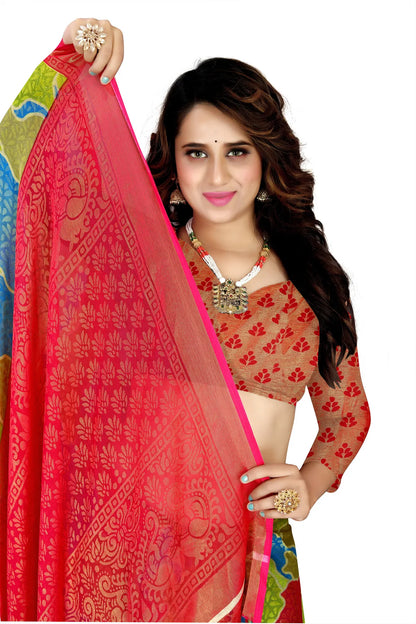 Glimmering Threads: Exquisite Silk Sarees for Women's (SAREE D9-RED-GREEN)