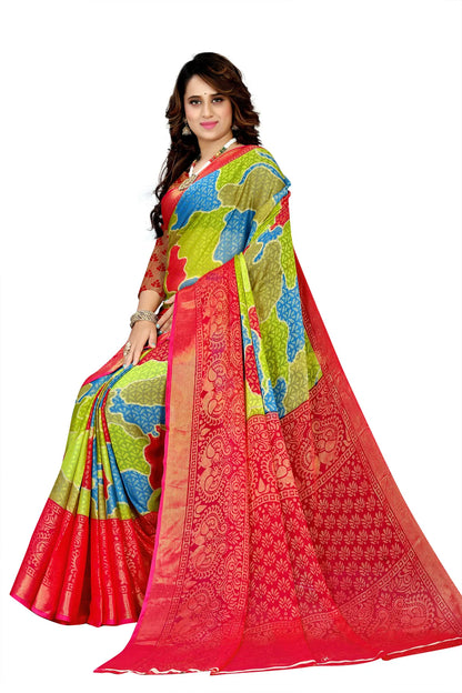 Glimmering Threads: Exquisite Silk Sarees for Women's (SAREE D9-RED-GREEN)